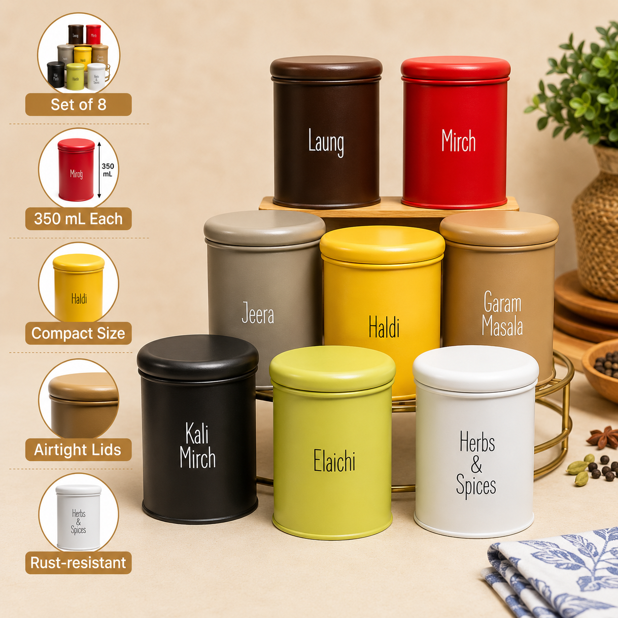 India's Favorite Spice Jar Set – 8 Airtight Jars, BPA-Free, Stackable