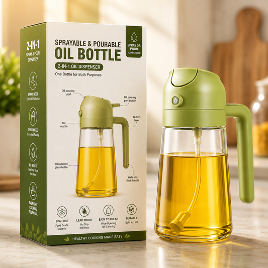 2-in-1 Glass Oil Sprayer & Dispenser Bottle - For Cooking, BBQ & Air Fryer