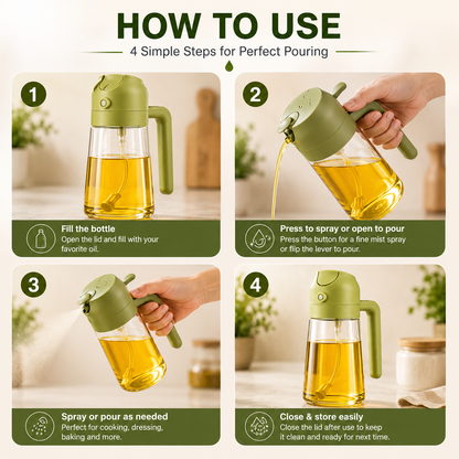 2-in-1 Glass Oil Sprayer & Dispenser Bottle - For Cooking, BBQ & Air Fryer 10 RS