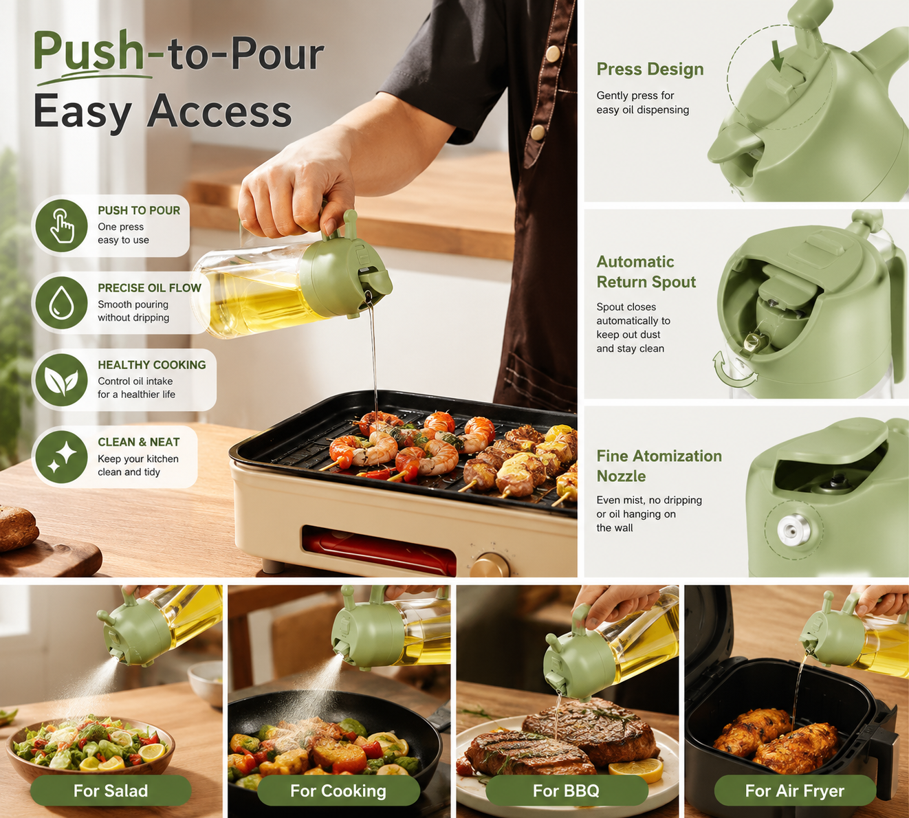 Premium 2-in-1 Glass Oil Sprayer & Dispenser Bottle