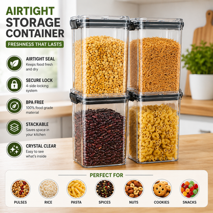 Airtight BPA Free Containers For Kitchen Storage Set, Storage Jar Food & Multipurpose Pantry Oraginzer,1100 ML